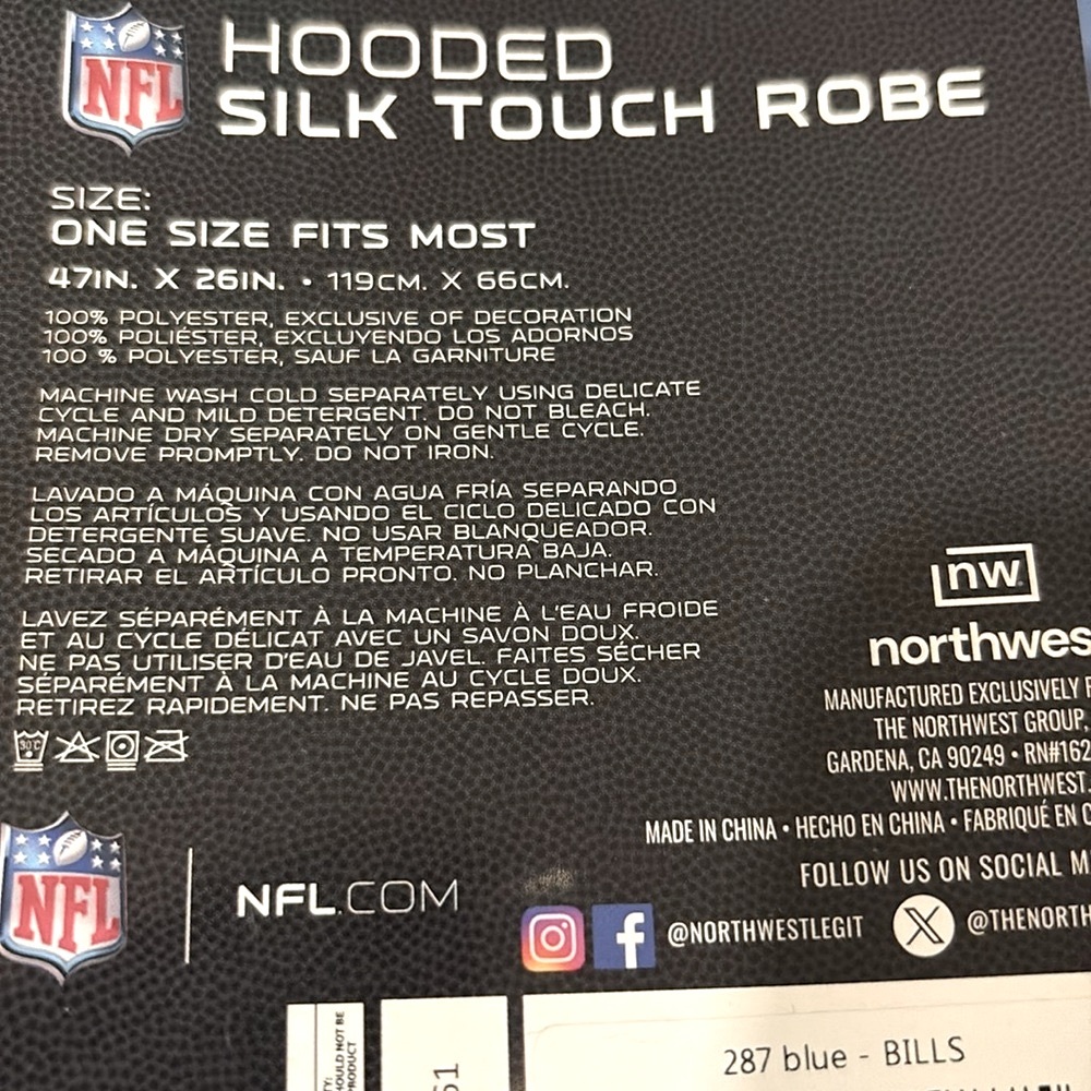 NWT [Northwest] Washington Commanders NFL Silk Touch Bath Robe One Size Fits All - Picture 7 of 9
